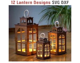 12 Lantern Set Tealight Candle Holder Svg Dxf 3 mm Wood Laser Cut Led Light File