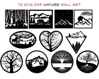 73 SVG DXF Metal Wood Wall Art Bundle for Cnc Laser Cut Router Machine Laser Plasma Cut File Leaf Tree Heart Deer Horse Bear Mountain