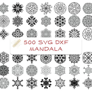May include: A collection of 500 black and white mandala designs in SVG and DXF format. The designs are intricate and detailed, and would be perfect for use in crafting, scrapbooking, or other creative projects.