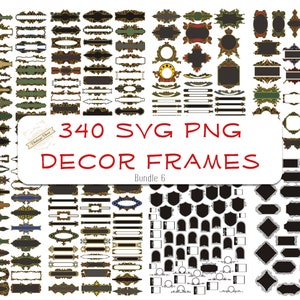 419 SVG PNG バンドル フレーム要素 テキスト モノグラム ディバイダー フレーム アート 装飾 ラベル レーザーカット 彫刻