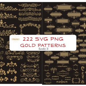 222 SVG Goldene Dekorrahmen Gold Art Decor Elemente Spiegelrahmen und Bordüren Cnc Laser Cut Gravieren Vektordatei Goldmonogramm