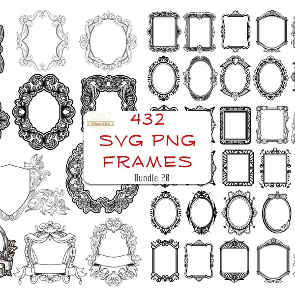 432 SVG PNG Decorative Elegant Frame Bundle Wedding Card Individual Template Decor Cnc Laser Cut Engrave Vector File