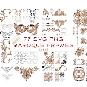 Barock-Rahmen-Set 2 Hochzeitskarte Individuelle Vorlage Dekor SVG PNGs Cnc Laser Cut Gravur Vektordatei