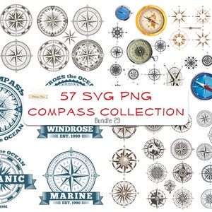 57 SVG Compass Bundle CNC Laser Cut Engrave Vector Files Elementi per biglietti di nozze Mappa del mondo Bussola