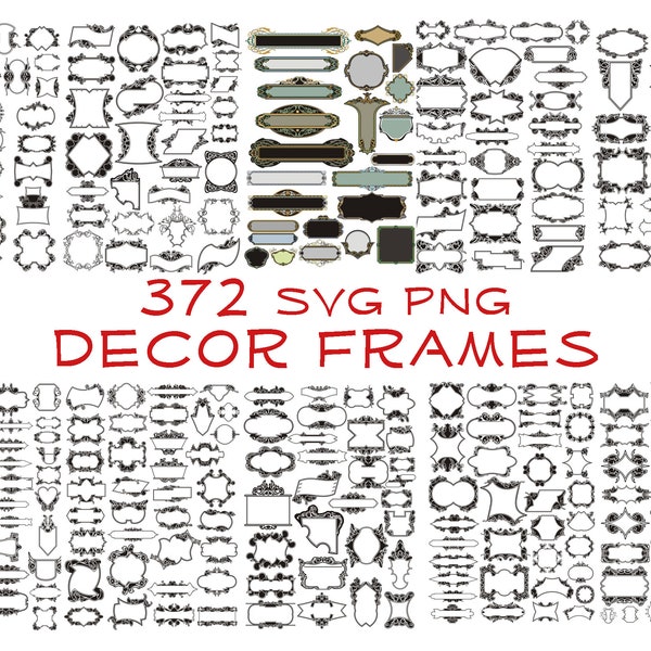 372 Svg Png Bundle Frame Elements Texte Monogramme Diviseurs Cadres Art Décor Étiquette Laser Cut Gravure