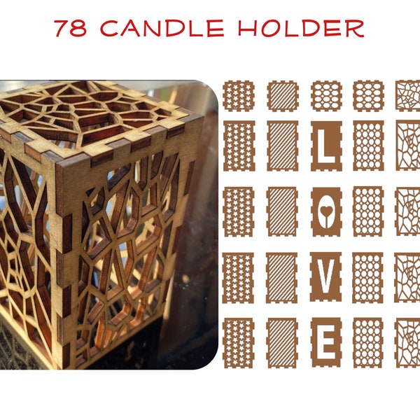 76 Kerzenhalter Valentine Laterne Set Teelicht Bundle SVG Dxf Holz Laser Cut Led Licht Datei Valentine Love Baum Blatt Muster