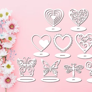 Herz Schmetterling Baby Geburtsgeschenk mit Ständer Bundle Dxf Dxf Laser Holz Acryl Schnitt Stärke 3 mm