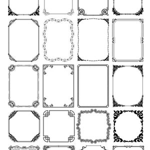 May include: A set of 18 black and white decorative frames with various ornate designs. The frames are all different sizes and shapes, and they would be perfect for adding a touch of elegance to any project.