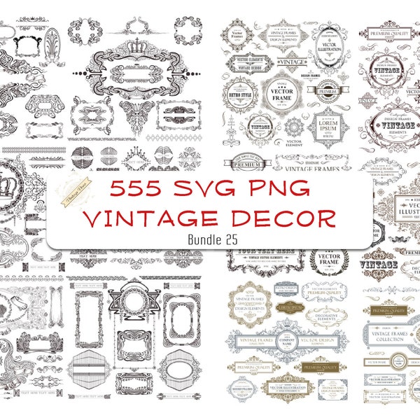 555 SVG Vintage Decor Collection Patterns Bundle Cnc Laser Cut Engrave Vector Files Wedding Card Elements