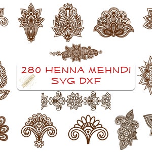 280 SVG DXF Henna Mehndi Tatuaggio Fiore Mandala Bundle Arte Decorazione Etichetta Taglio Laser Incisione Cricut Macchina File Seamlsee Bandana