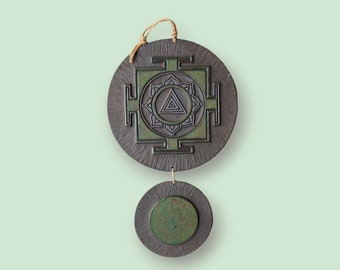 Handmade unique sgraffito stoneware yantra wall decoration, wall hanging, gift, handmade, design, wall ornaments, yantra, spiritual healing