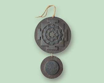 Handmade unique sgraffito stoneware yantra wall decoration, wall hanging, gift, handmade, design, wall ornaments, yantra, spiritual healing