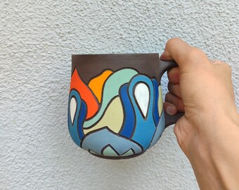 handmade colored ceramic coffee mug | ceramic cup | stoneware coffee mug | coffee cup | sgraffito coffee mug | gift | art | sgraffito