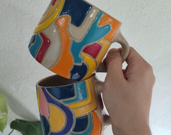 Set of 2 handmade, ceramic coffee mug | ceramic cup | stoneware coffee mug | coffee cup | tableware | gift | art | painted | unique