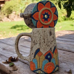 Handgemaakte keramische opgietkoffieset - 800 ml druppelaar en karaf | Boho rustieke koffiebrouwer | Ambachtelijk aardewerkcadeau voor koffieliefhebbers