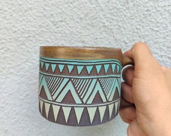 handmade colored ceramic coffee mug | ceramic cup | stoneware coffee mug | coffee cup | sgraffito coffee mug | gift | art | sgraffito