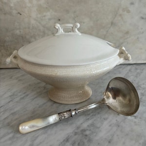 Antique Ironstone Footed Tureen / Covered Dish with Spoon