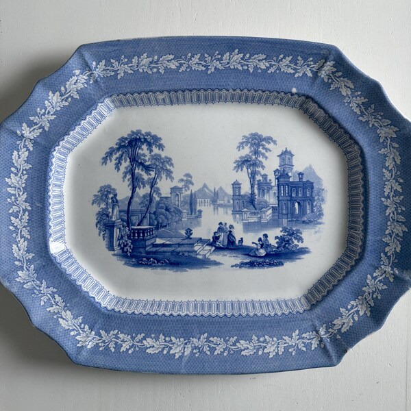 Plato de piedra de hierro azul y blanco, Staffordshire, Reino Unido, c. 1845