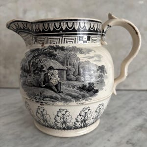 Staffordshire Black Transferware Jug/Pitcher, c1830-1850