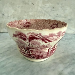 Bol ancien rouge/rose en verre transfert, fin du XIXe siècle, Staffordshire