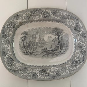 Ironstone Transferware Platter, Staffordshire “Rhine”, 19th c