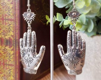 Silver Hamsa Earrings - Evil Eye Earrings - Hamsa Statement Earrings