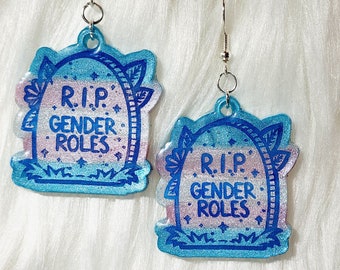 RIP Gender Roles Trans Flag Resin Earrings, Quirky, Fun, LGBTQ, Non-Binary, Bisexual, Pride Flag Earrings, Hypoallergenic