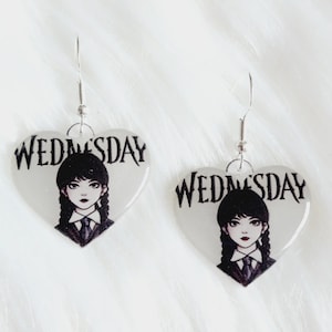 Wednesday Addams Inspired Earrings Wednesday & Enid Window Earrings The Addams Family Stained Glass Earrings White & Black Hearts