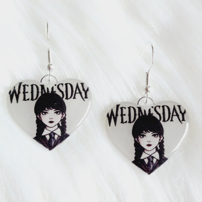 Wednesday Addams Inspired Earrings Wednesday & Enid Window Earrings The Addams Family Stained Glass Earrings White & Black Hearts