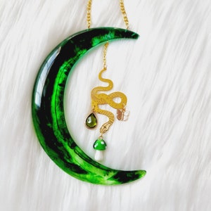 Crescent Moon Wall Hanging Crescent Moon Suncatcher Green & Gold Decor image 9