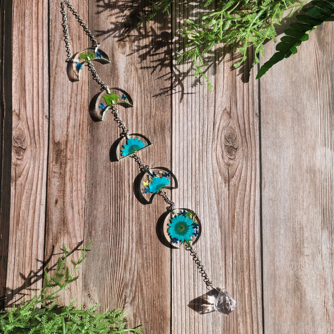 Mini Moon Phase Wall Hanging With Dried Flowers, Foliage & Hanging