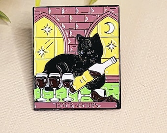 Tarot Pin - Black Cat Tarot - Cats & Wine - Tarot Lover Gift