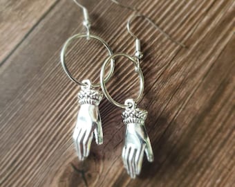 Antique Silver Earrings – Vintage Earrings - Victorian Glove - Palmistry Jewelry - Victorian Jewelry