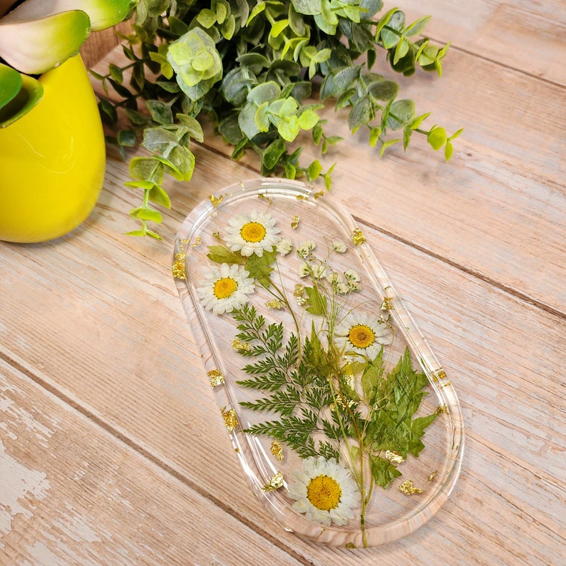 Wildflower Tray Daisy Decor Wild Daisies, Ferns & Greenery Natural Trinket Tray image 4