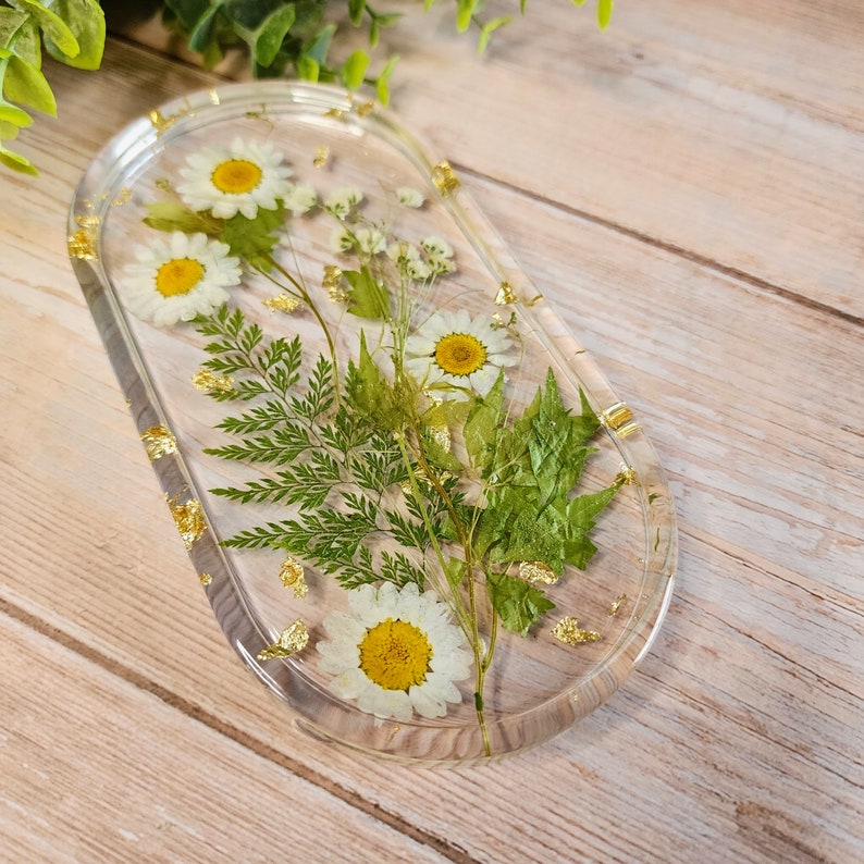 Wildflower Tray Daisy Decor Wild Daisies, Ferns & Greenery Natural Trinket Tray image 7