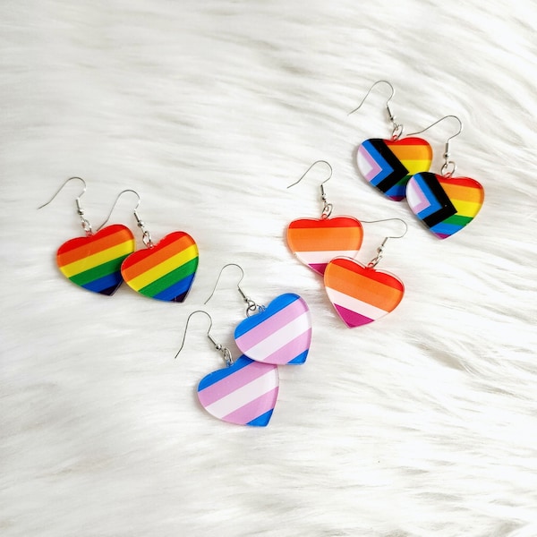 Pride Flag Earrings, Pride Heart Earrings, Pride Month Accessories, Quirky, Fun, LGBTQ Earrings