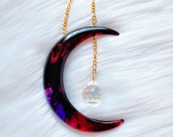 Crescent Moon Wall Hanging - Crescent Moon Crystal Suncatcher - Blood Moon - Blood Moon Art - Hanging Rainbow Maker