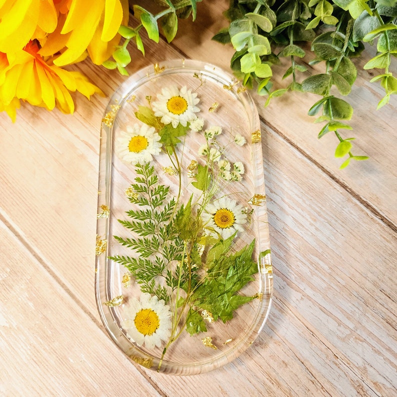 Wildflower Tray Daisy Decor Wild Daisies, Ferns & Greenery Natural Trinket Tray image 8