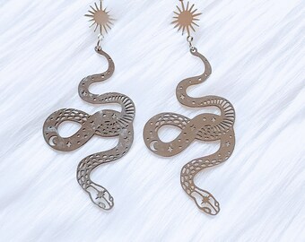 Celestial Snake Earrings - Snake Dangle Earrings - Silver Snake Earrings - Serpent Earrings