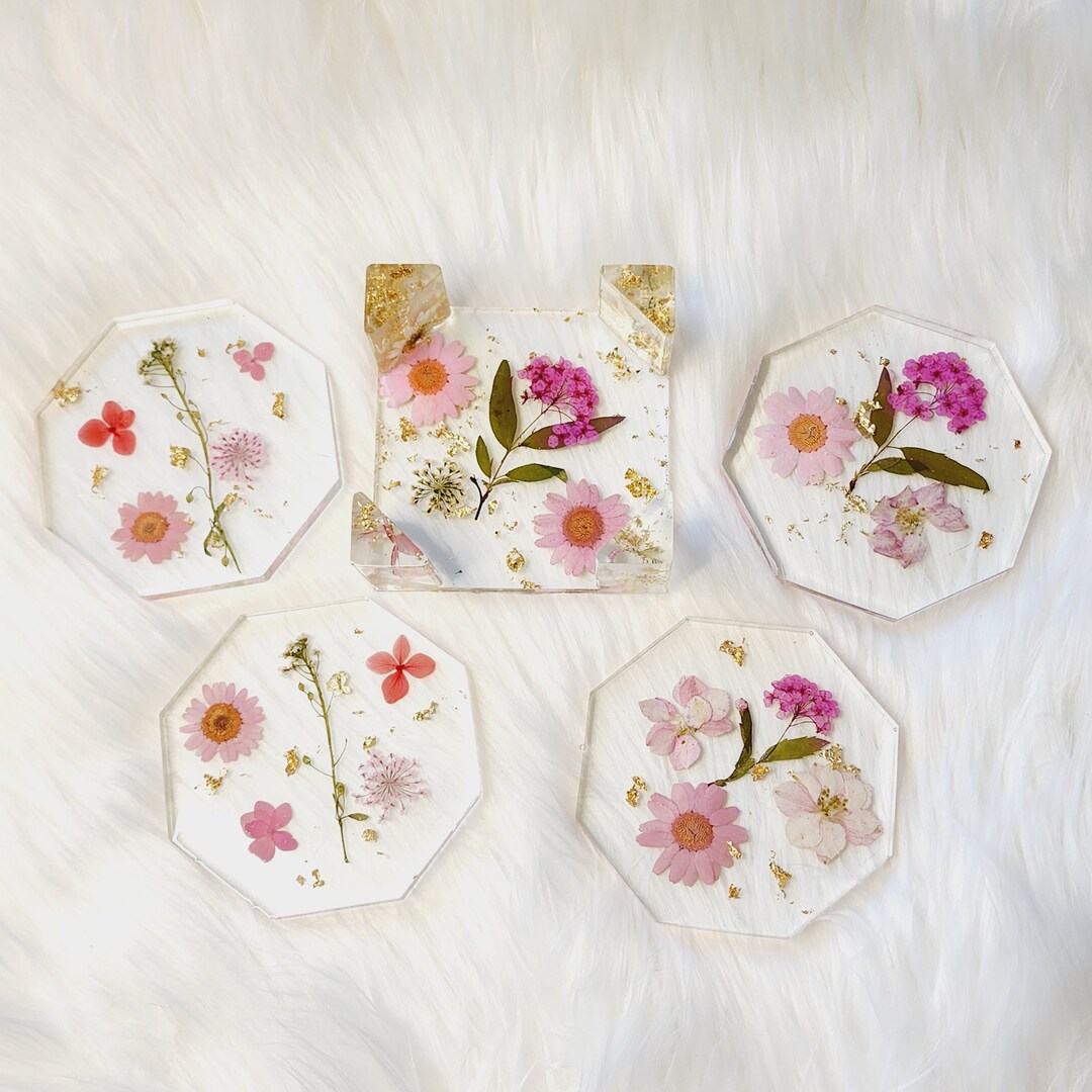 Rose Gold Coaster Set Pink & Gold Coaster Set With Holder Etsy