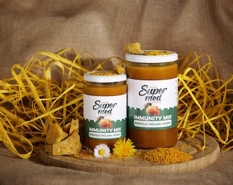 Supermed: premium honing met propolis en stuifmeel, superfood, voedzame gezondheidsbooster, 450 g