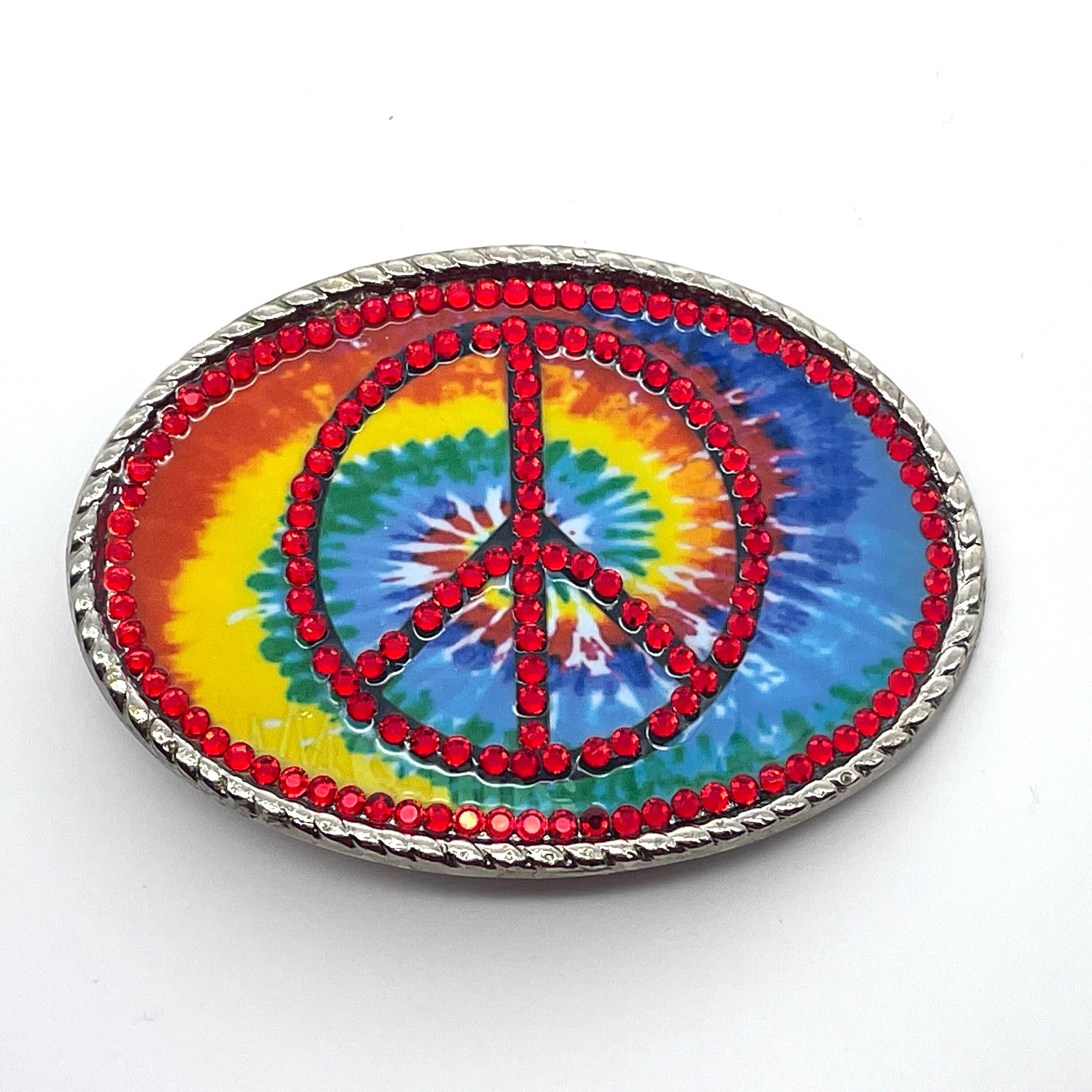 Peace Sign and Crystal Belt Buckle Vintage - Etsy display picture 3