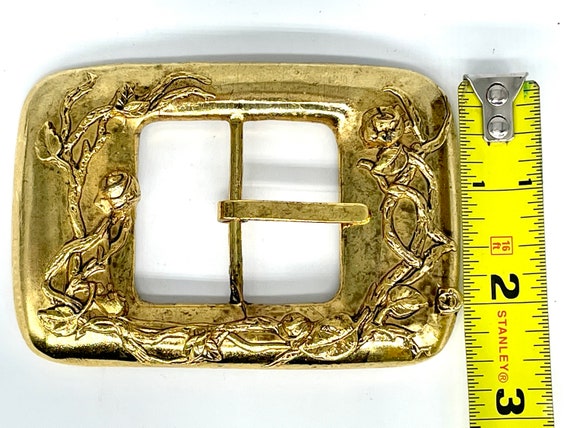 Rose Embossed Gold Rectangle Buckle - image 7