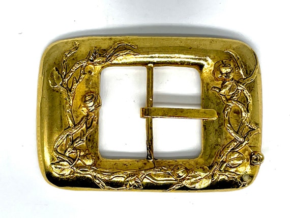 Rose Embossed Gold Rectangle Buckle - image 1