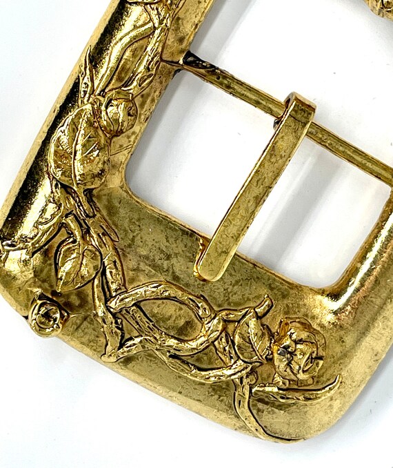 Rose Embossed Gold Rectangle Buckle - image 4