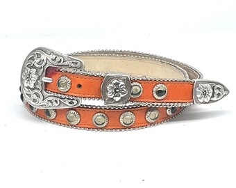 Orange Embellished Western Belt 3/4" Size Small