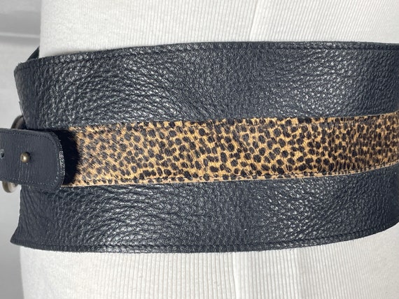 Women's Vintage Wide Black and Cheetah Leather Wa… - image 4