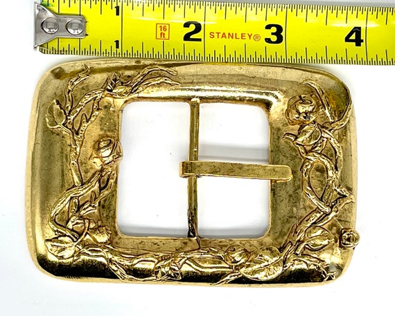Rose Embossed Gold Rectangle Buckle - image 6