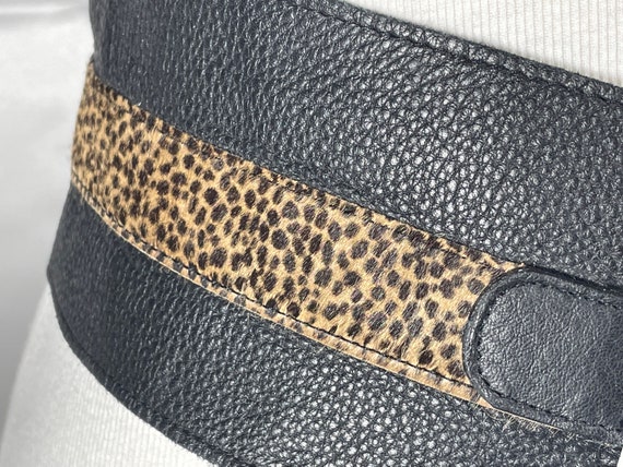Women's Vintage Wide Black and Cheetah Leather Wa… - image 5
