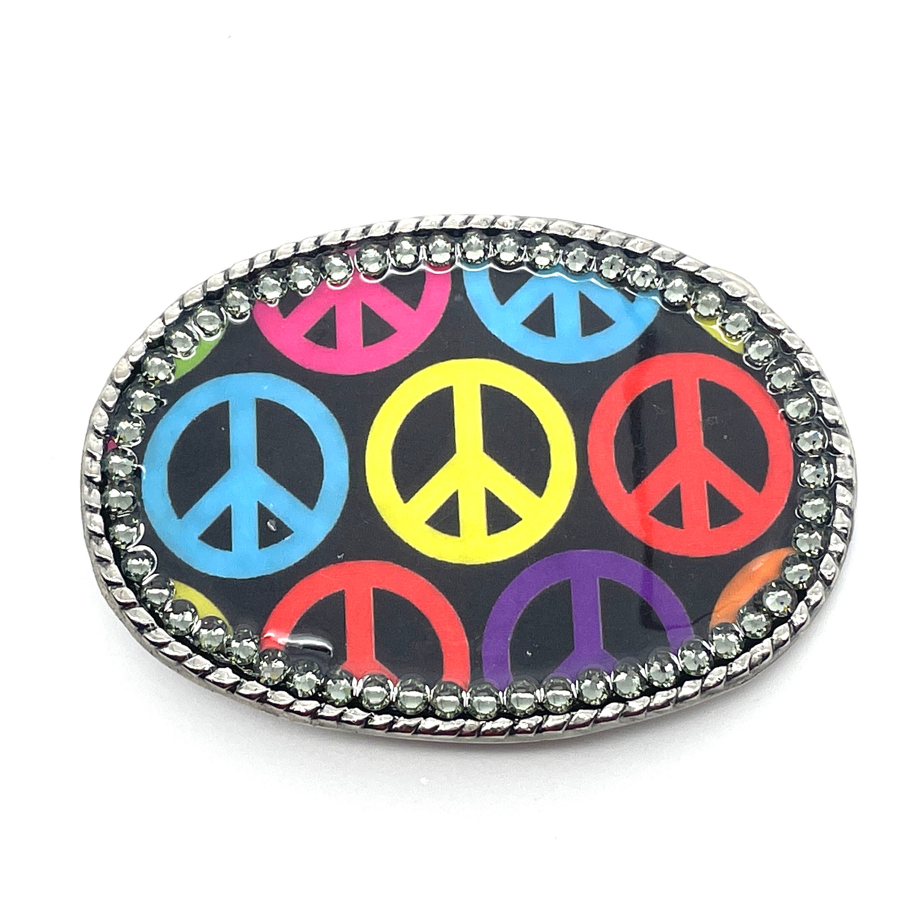 Peace Sign and Crystal Belt Buckle Vintage - Etsy display picture 2
